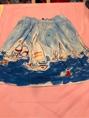 J.Crew Sailboat Print Cotton Skirt Pockets Nautical Coastal Pockets EUC Large P